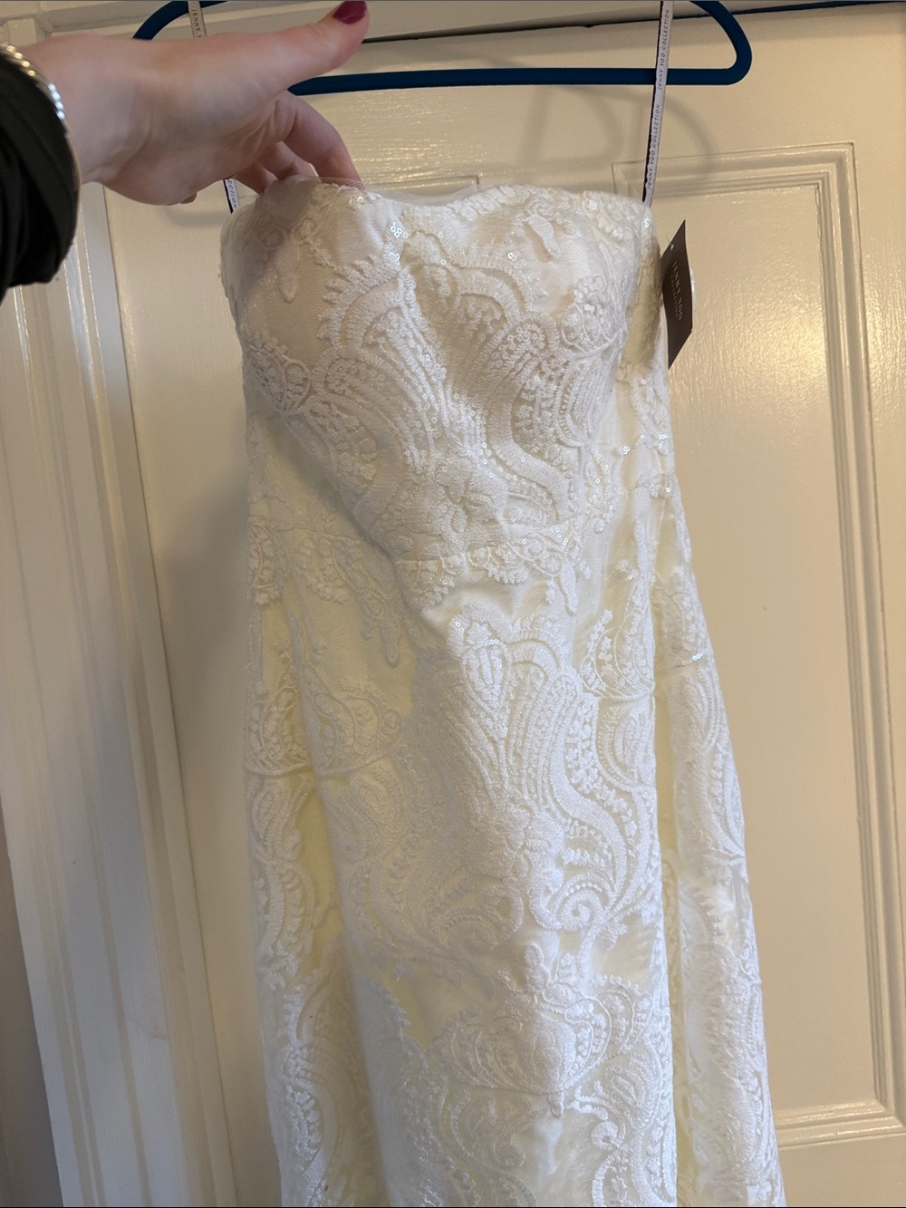 Jenny Yoo Bridal Gown size 10 Strapless Ivory Lace Gown sequins bride long maxi - Picture 10 of 16